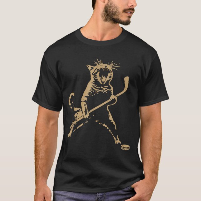 Cute Cat Playing Ice Hockey Lover Player Funny  T-Shirt (Vorderseite)