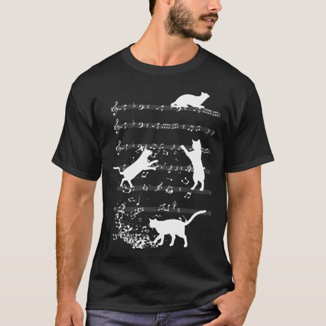 Cute Cat Playing Music Notes Jazz Day  Jazz Musi T-Shirt (Vorderseite)