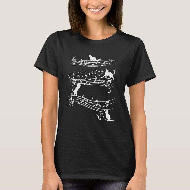Cute Cat Playing On Musical Notes Music  Piano Mus T-Shirt (Vorderseite)