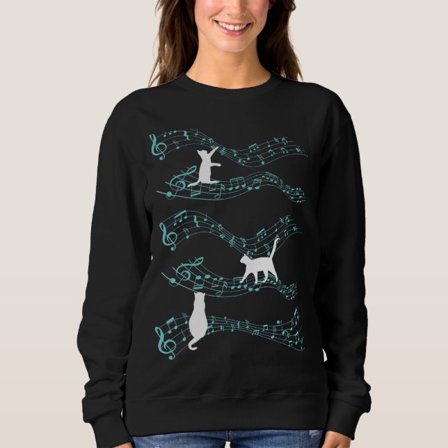 Cute Cat Playing On Musical Notes Sheets Music Sweatshirt (Vorderseite)