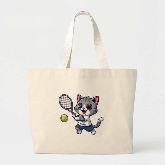 Cute cat playing tennis jumbo stoffbeutel (Vorne)