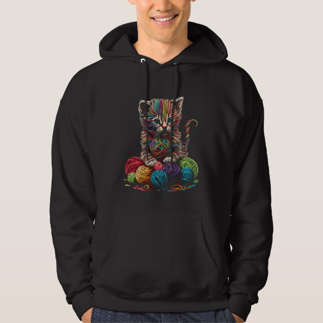 cute Cat playing with wool Beautiful Line adorable Hoodie (Vorderseite)