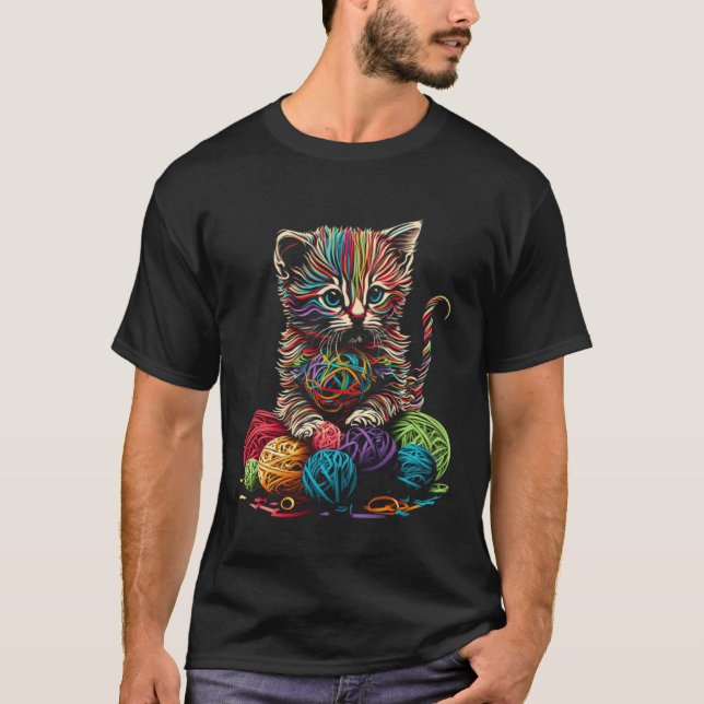 cute Cat playing with wool Beautiful Line adorable T-Shirt (Vorderseite)
