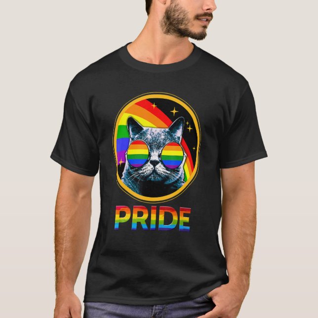 Cute Cat Pride Rainbow LGBTQ LGBT Gay Lesbian Prid T-Shirt (Vorderseite)