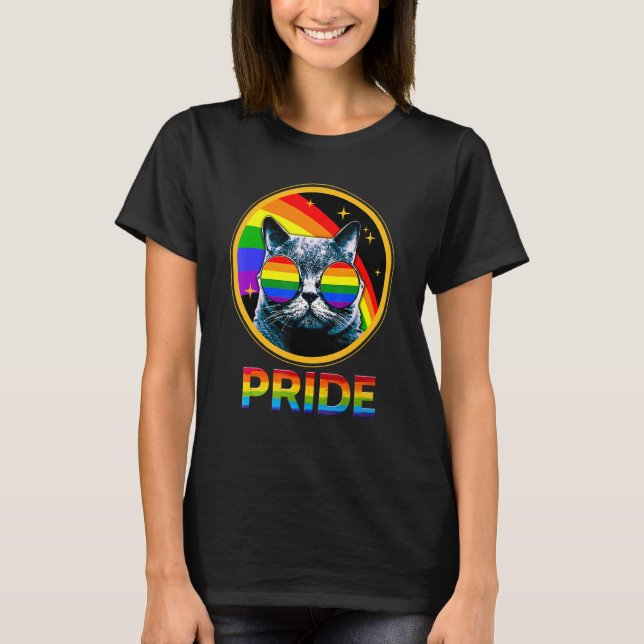 Cute Cat Pride Rainbow LGBTQ LGBT Gay Lesbian Prid T-Shirt (Vorderseite)