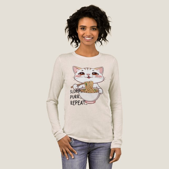Cute Cat Ramen Tee - Slurp, Purr, Repeat (Volle Vorderseite)