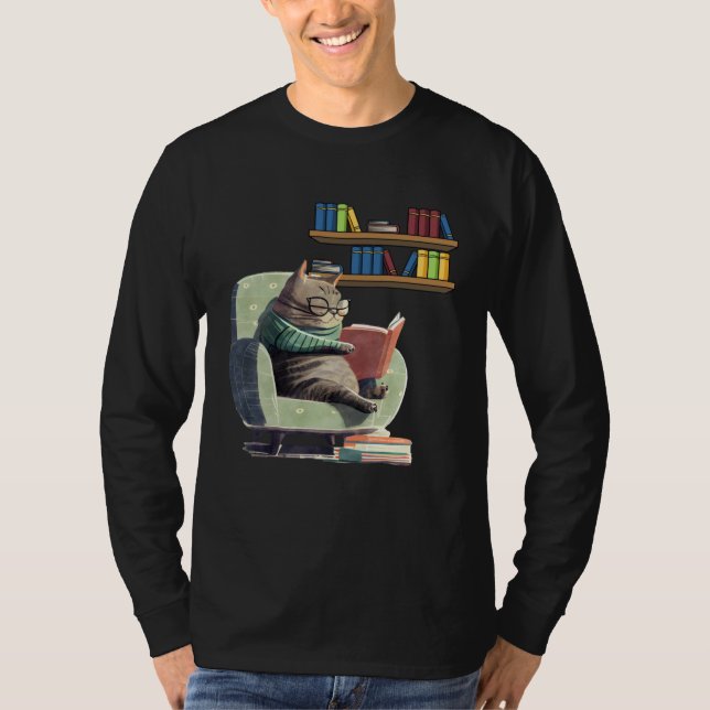 Cute Cat Reading Book Bookworms Cat  Reading  2 T-Shirt (Vorderseite)