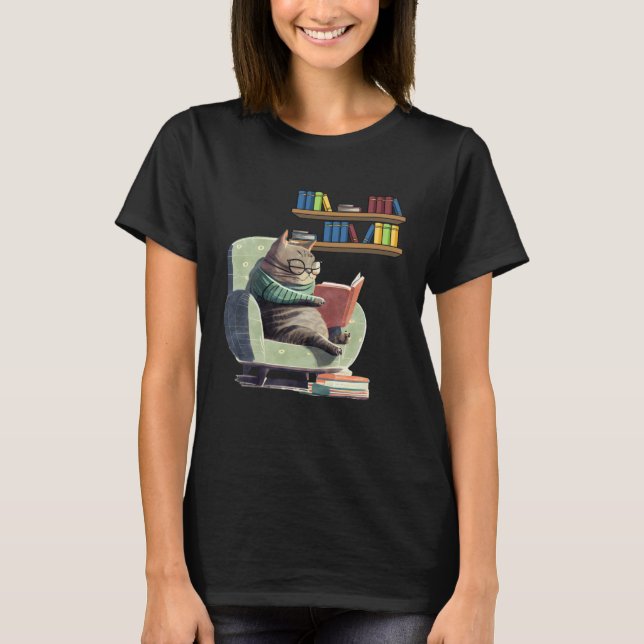 Cute Cat Reading Book Bookworms Cat  Reading  2 T-Shirt (Vorderseite)