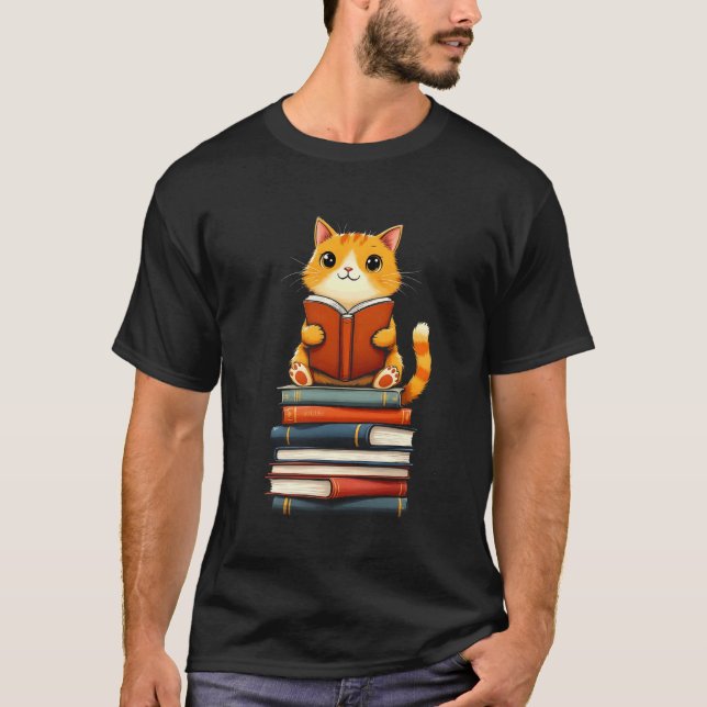 Cute Cat Reading Books Lover Pet Lovers Charming B T-Shirt (Vorderseite)