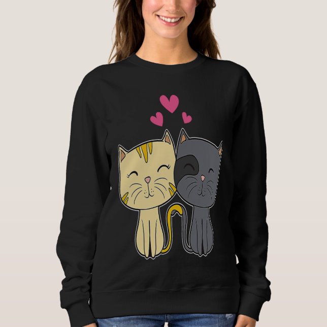 Cute Cat Red Heart  for Him Her Cat  Valentine Day Sweatshirt (Vorderseite)