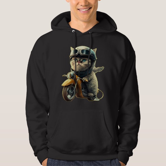 Cute cat riding a motorcycle wearing an helmet hoodie (Vorderseite)