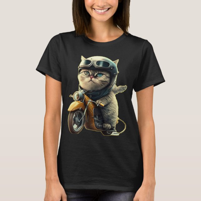 Cute cat riding a motorcycle wearing an helmet T-Shirt (Vorderseite)