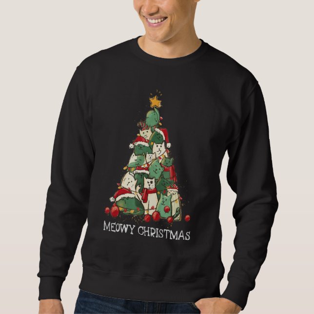 Cute Cat Santa Hat Christmas Tree Cat  Meowy Xmas Sweatshirt (Vorderseite)