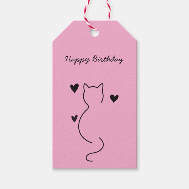 cute cat says: happy birthday. geschenkanhänger (Vorderseite)