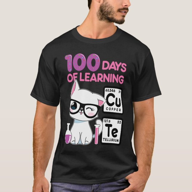 Cute cat scientist 100 school days girls T-Shirt (Vorderseite)