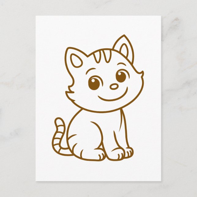 Cute Cat Simple Design Brown on White Postkarte (Vorderseite)