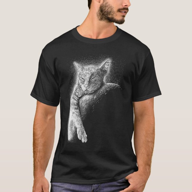 Cute Cat Sleeping On The Moon Full Moon Space Kitt T-Shirt (Vorderseite)