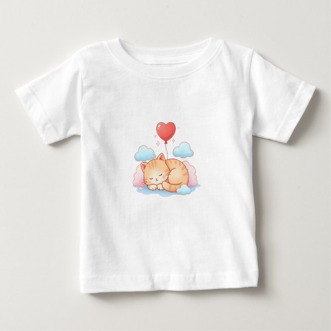 Cute Cat Sleeping with Heart Balloon  Baby T-shirt (Vorderseite)