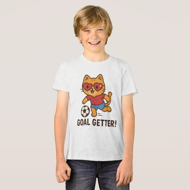 Cute Cat Soccer Player | Goal Getter Motivation  Tri-Blend Shirt (Vorderseite voll)
