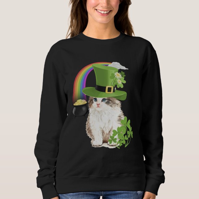 Cute Cat  St Patricks Day Shamrock Rainbow Patty K Sweatshirt (Vorderseite)