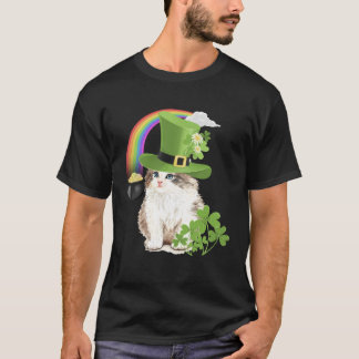 Cute Cat  St Patricks Day Shamrock Rainbow Patty K T-Shirt