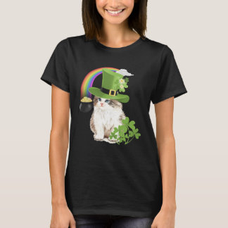 Cute Cat  St Patricks Day Shamrock Rainbow Patty K T-Shirt