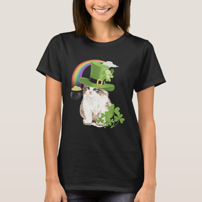Cute Cat  St Patricks Day Shamrock Rainbow Patty K T-Shirt (Vorderseite)