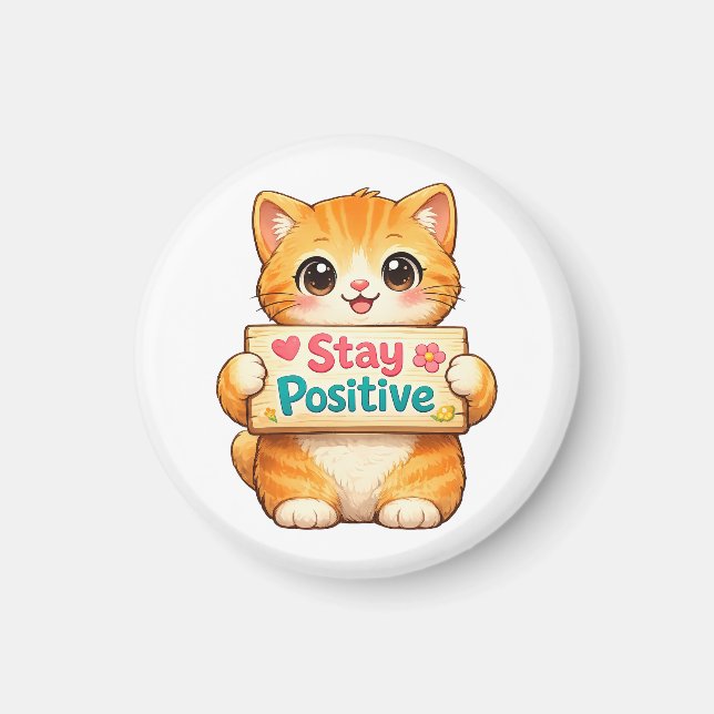 Cute Cat Stay Positive Cheerful Mood  Magnet (Vorne)