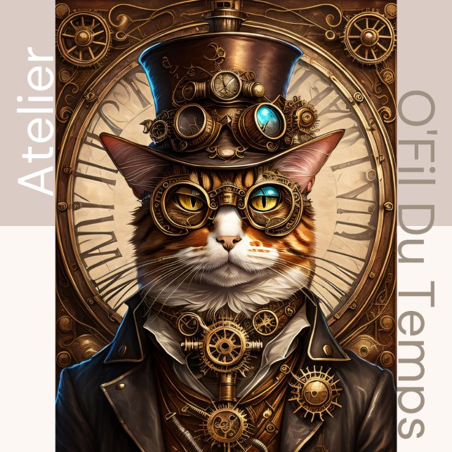 Cute Cat Steampunk with Hat 13X19 Seidenpapier (Von Creator hochgeladen)