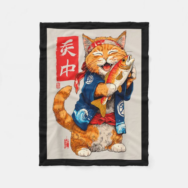 Cute Cat Sushi Japanese Food Anime Graphic Tees Me Fleecedecke (Vorderseite)