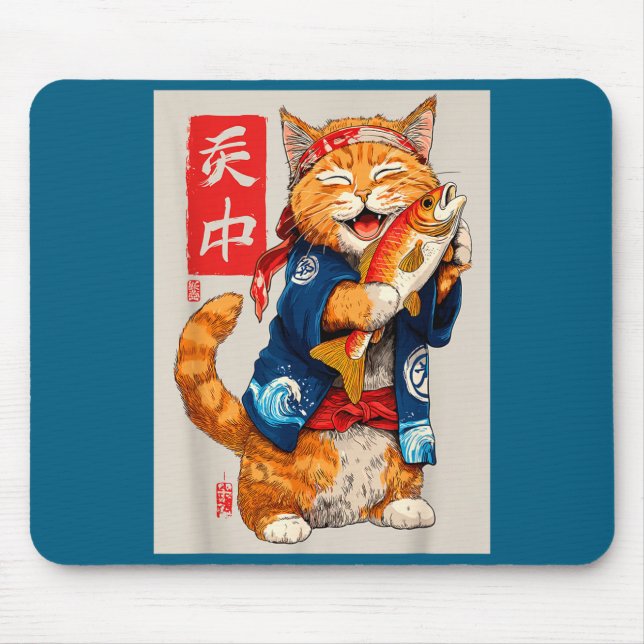 Cute Cat Sushi Japanese Food Anime Graphic Tees Me Mousepad (Vorne)