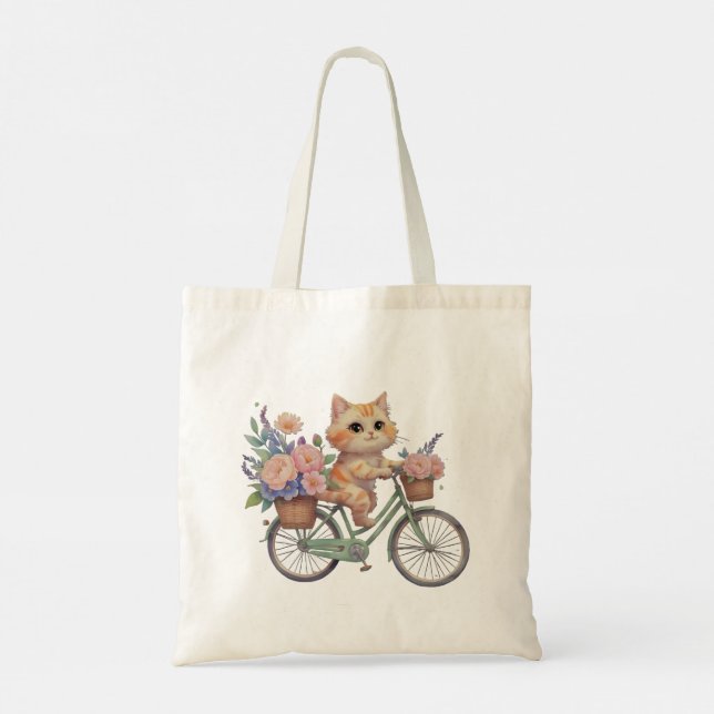 Cute Cat Tote Bag – Floral Bike Design Tragetasche (Rückseite)