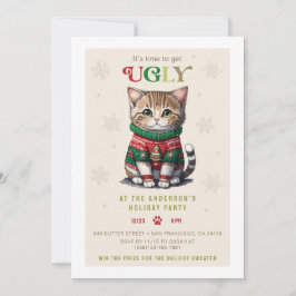 Cute Cat Ugly Sweater Party Invitation Card Feiertagskarte