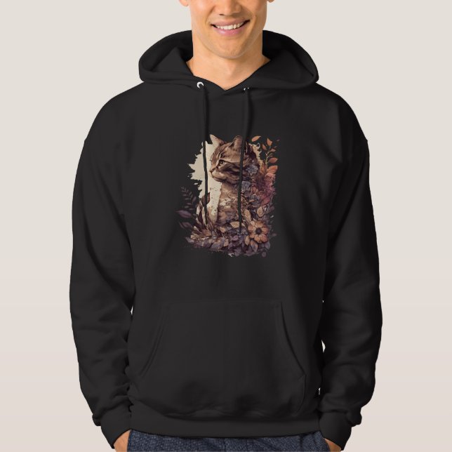 Cute Cat Watercolor Botanical Garden Aesthetic Cat Hoodie (Vorderseite)
