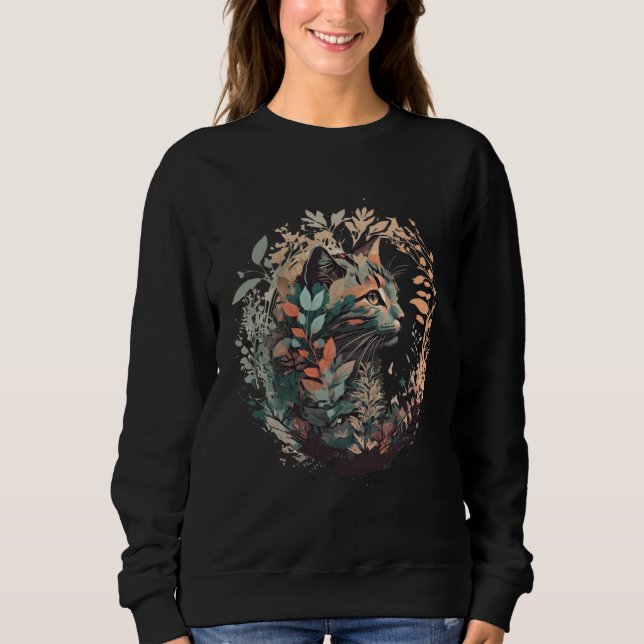 Cute Cat Watercolor Botanical Garden Aesthetic Cat Sweatshirt (Vorderseite)