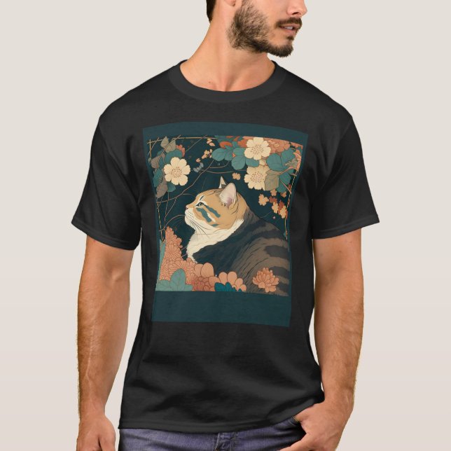 Cute Cat Watercolor Botanical Garden Aesthetic Cat T-Shirt (Vorderseite)
