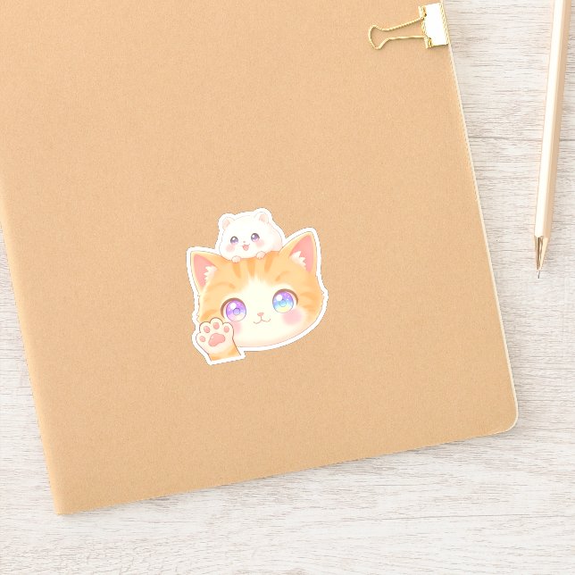 Cute Cat Waving Hello Sticker (Notizbuch)