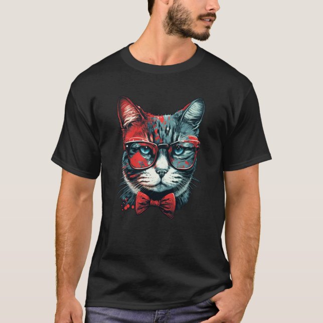 Cute Cat wearing bow tie and red sunglasses cat T-Shirt (Vorderseite)
