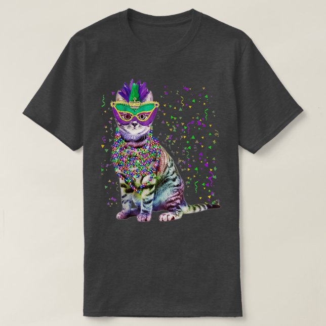 Cute Cat Wearing Carnival Mask Mardi Gras Cat Love T-Shirt (Design vorne)