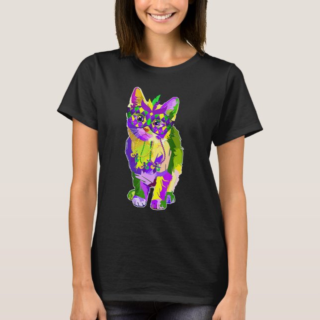 Cute Cat Wearing Carnival Mask Mardi Gras Cat T-Shirt (Vorderseite)