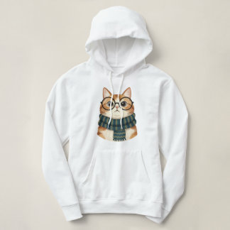 Cute Cat Wearing Glasses and Scarf – Cozy Hipster  Hoodie