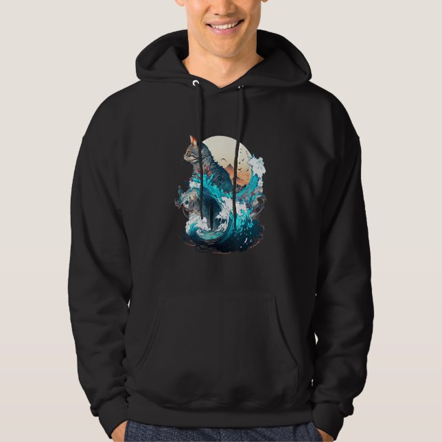 Cute Cat with a ocaen wave Illustration 1 Hoodie (Vorderseite)