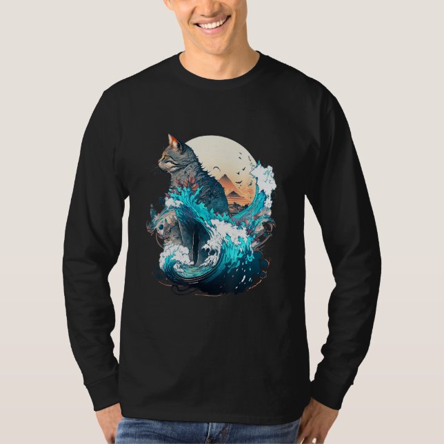 Cute Cat with a ocaen wave Illustration 1 T-Shirt (Vorderseite)