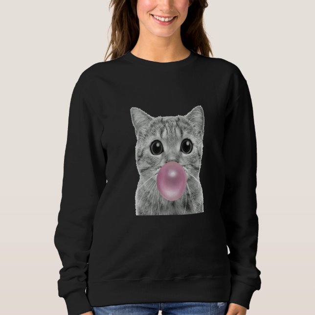 Cute cat with chewing gum bubble cat chewing gum R Sweatshirt (Vorderseite)