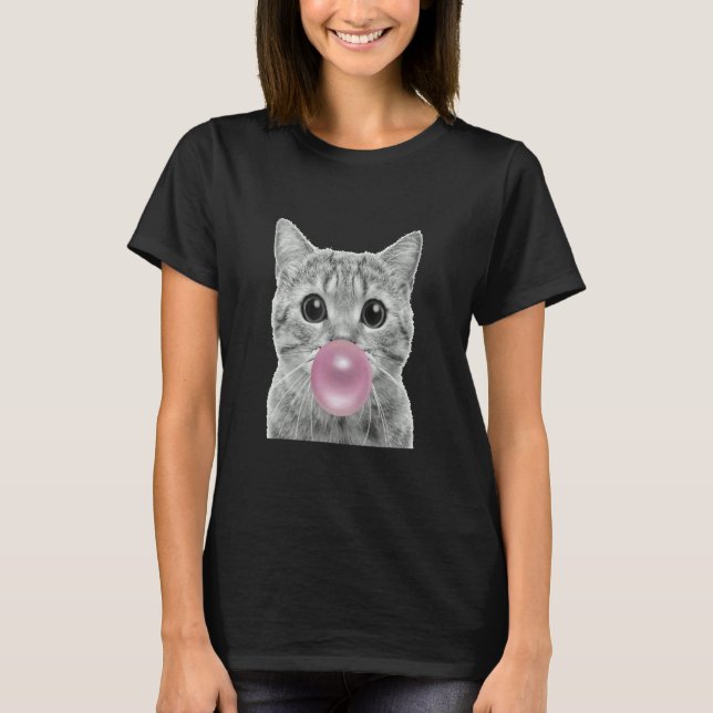 Cute cat with chewing gum bubble  cat chewing gum  T-Shirt (Vorderseite)