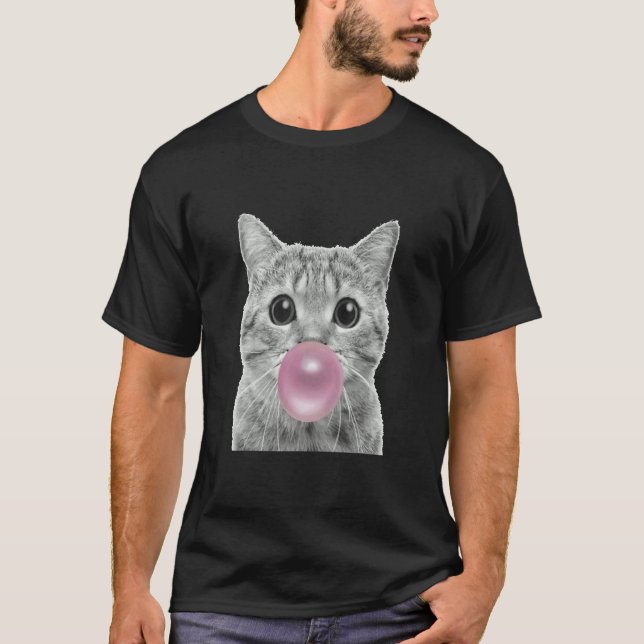 Cute cat with chewing gum bubble  cat chewing gum  T-Shirt (Vorderseite)