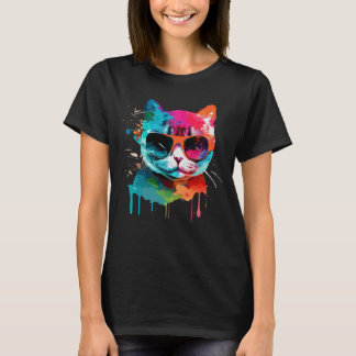 Cute cat with cool sunglasses for kitten Colorful  T-Shirt
