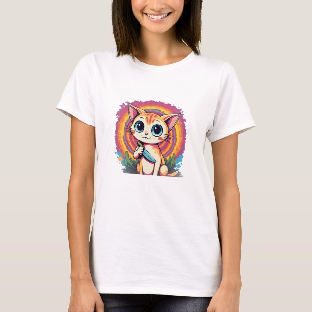 Cute Cat With Knife – “What?” Funny T-Shirt (Vorderseite)