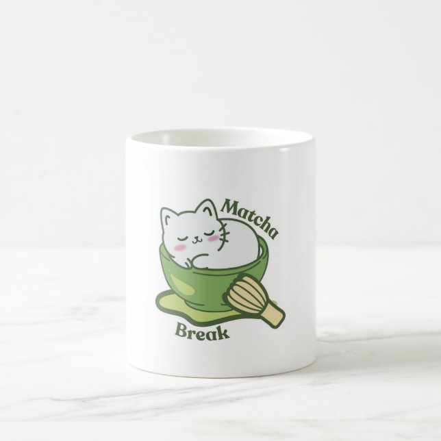  Cute cat with matcha drink Kaffeetasse (Mittel)
