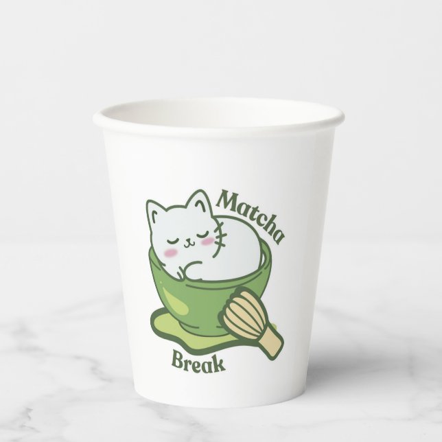  Cute cat with matcha drink Pappbecher (Vorderseite)